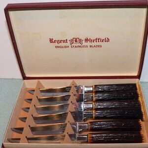 Set of 6 Vintage Regent Sheffield Steak Knives Stainless Steel